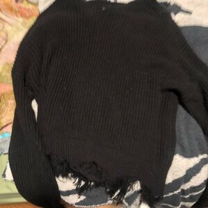 Black Knitted Sweater with Fringe at the bottom
